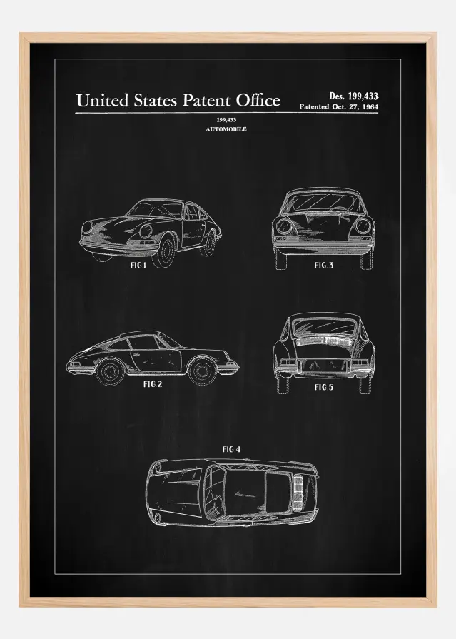 Bildverkstad Patent Print - Porsche 911 Carrera - Black Poster