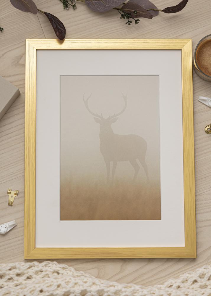 Ram med passepartou Frame Gold Wood 20x25 cm - Picture Mount White 5x7 inches