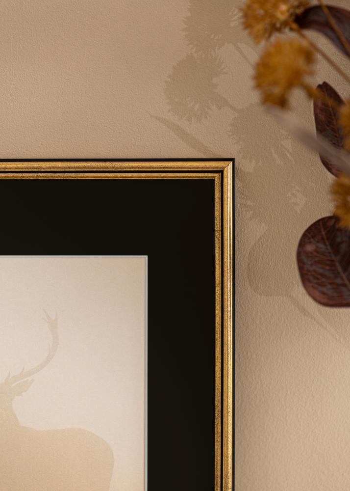 Ram med passepartou Frame Horndal Gold 50x60 cm - Picture Mount Black 15x20 inches