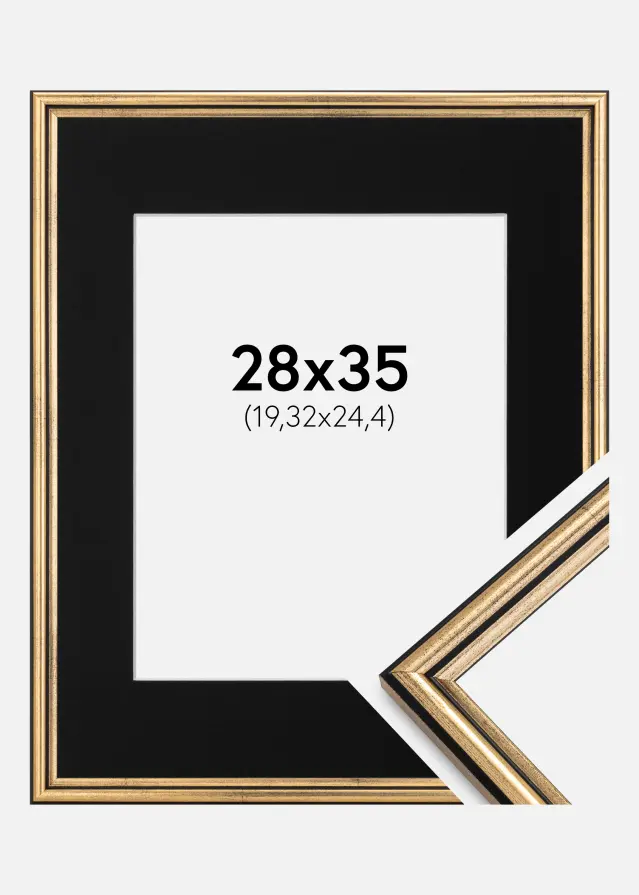 Ram med passepartou Frame Horndal Gold 28x35 cm - Picture Mount Black 8x10 inches