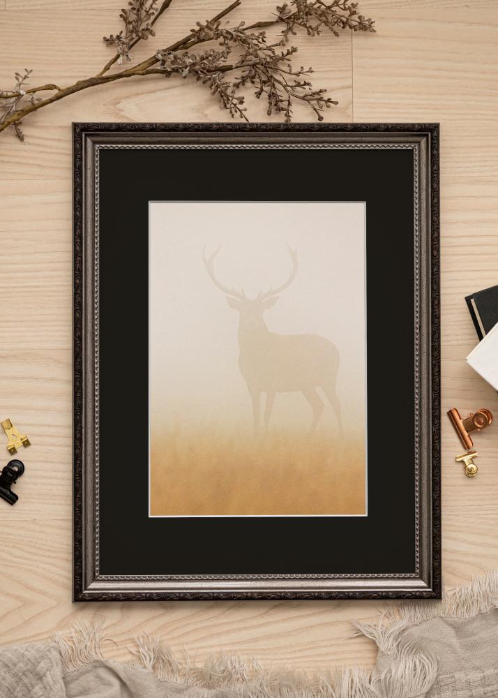 Ram med passepartou Frame Abisko Silver 50x60 cm - Picture Mount Black 16x20 inches