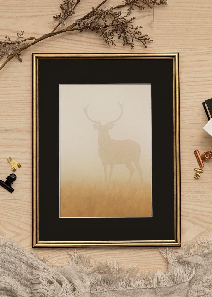 Ram med passepartou Frame Horndal Gold 13x18 cm - Picture Mount Black 10x12 cm