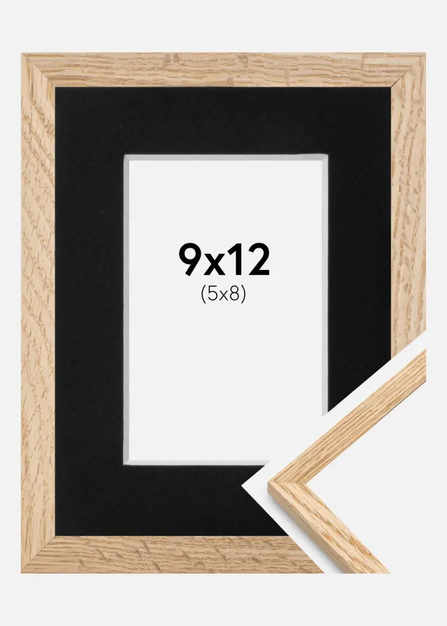 Ram med passepartou Frame Narrow Oak 9x12 cm - Picture Mount Black 6x9 cm