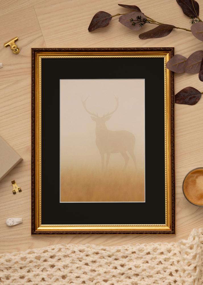 Ram med passepartou Frame Abisko Gold 32x45 cm - Picture Mount Black 10x12 inches (25.4x30.48 cm)