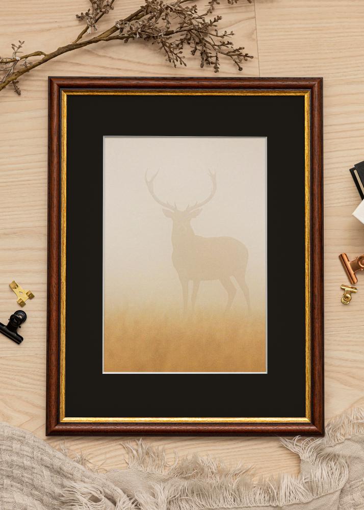 Ram med passepartou Frame Siljan Brown 42x59.4 cm (A2) - Picture Mount Black 25x38 cm