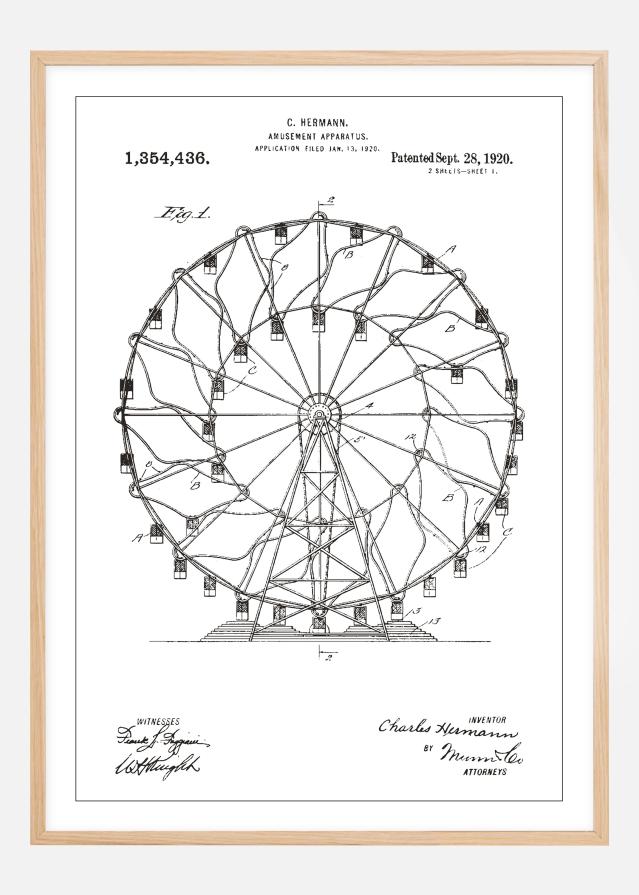 Bildverkstad Patent drawing - Ferris wheel - White Poster