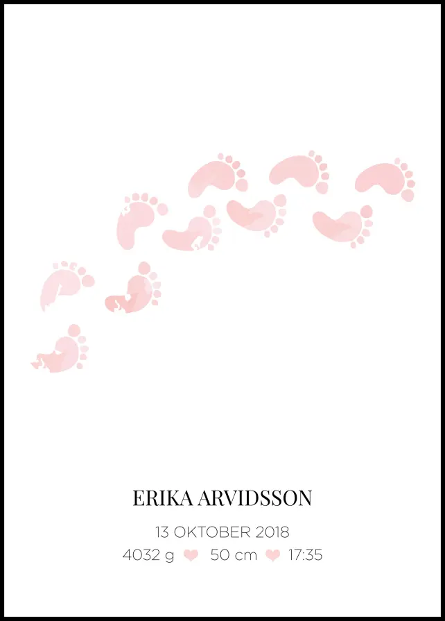 Personlig poster Baby Footprint - Pink