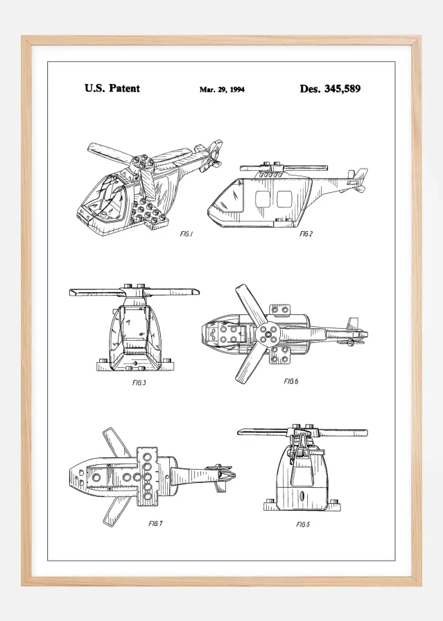 Bildverkstad Patent Print - Lego Helicopter - White Poster