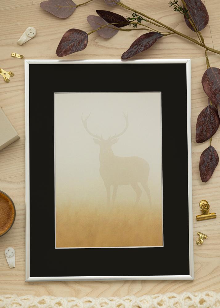 Ram med passepartou Frame New Lifestyle Silver 30x40 cm - Picture Mount Black 8x12 inches