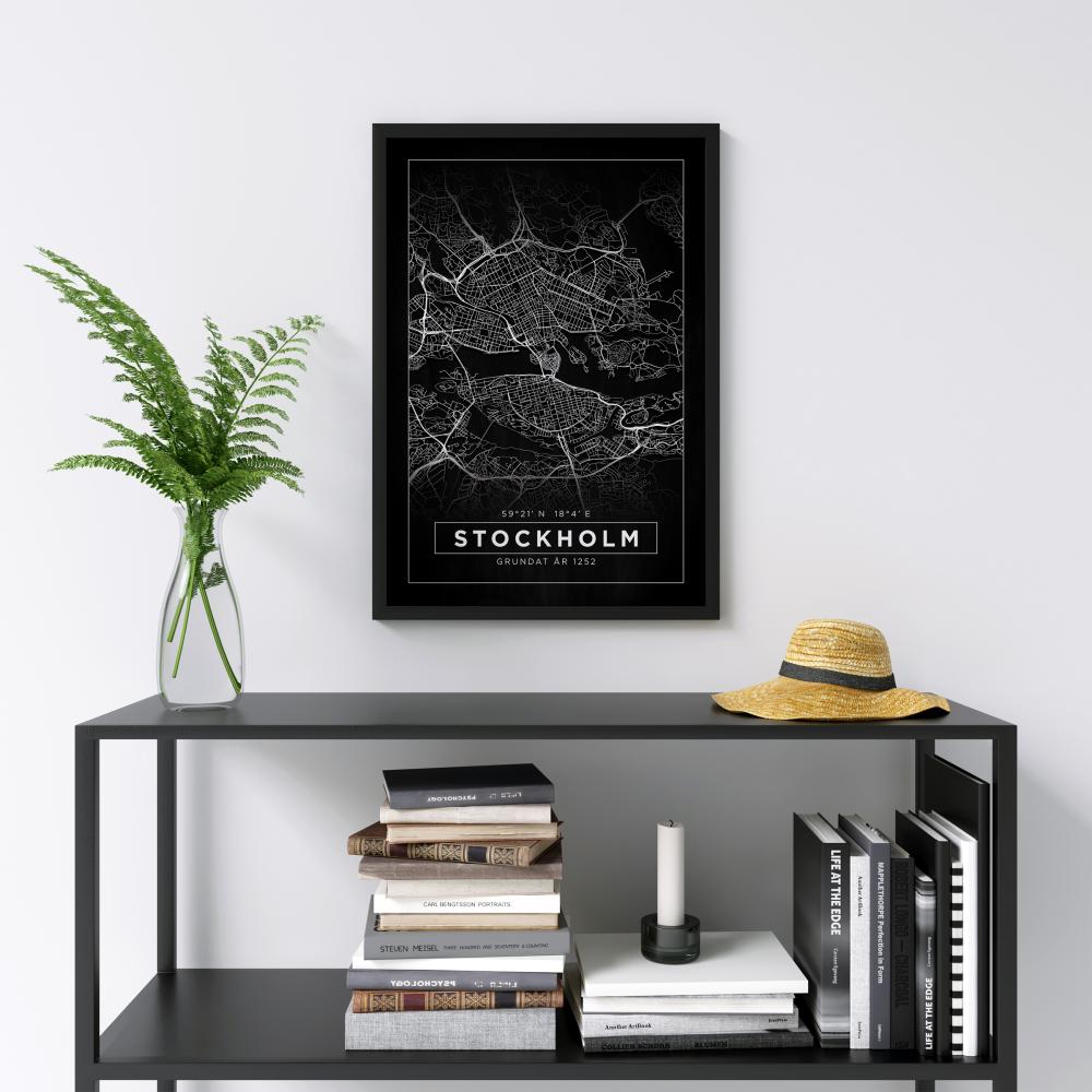 Bildverkstad Map - Stockholm - Black Poster